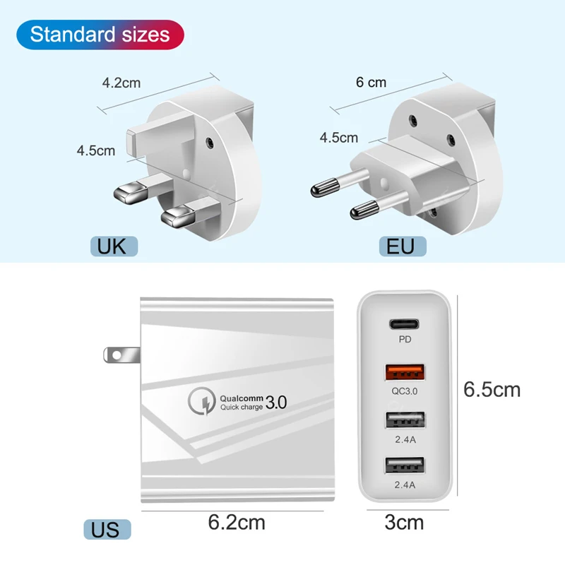 Фото Быстрое зарядное устройство 3 0 PD Type C USB 48 Вт Зарядное QC 4 для Xiaomi Huawei Samsung Redmi IPhone 11 Pro Быстрое зарядное устройство 3 0 PD Type C USB 48 Вт Зарядное QC 4 для Xiaomi Huawei Samsung Redmi IPhone 11 Pro