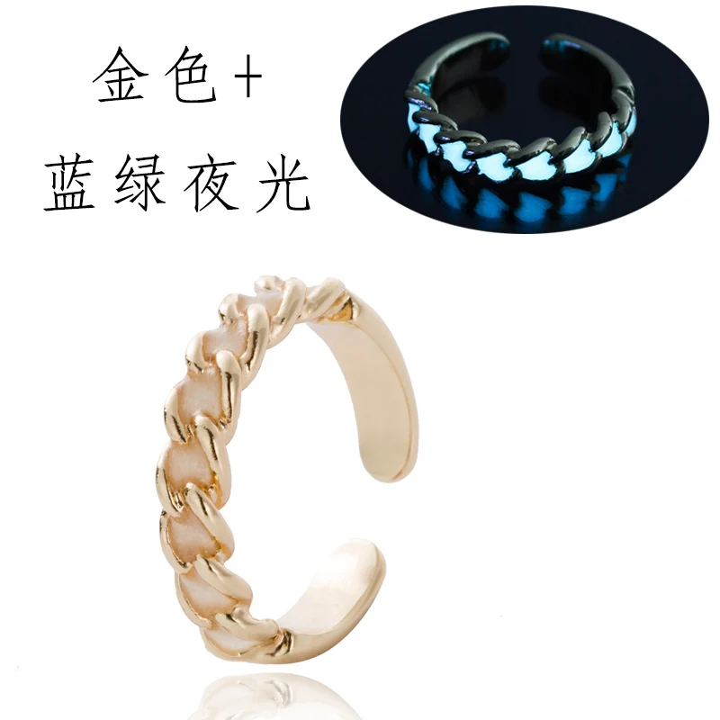 Gold Blue Новая мода, регулируемое светящееся кольцо в форме сердца, серебряное кольцо, светящееся в темноте кольцо, сердце, любовь, свободный размер, женский подарок - Цвет основного камня: Gold Blue