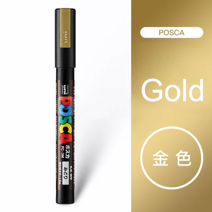 gold 1 шт., Uni Posca маркер, PC-3M, ручка для рисования, Студенческая краска, граффити, офисные принадлежности, тонкая Tip-0.9mm-1.3mm - Цвет: gold