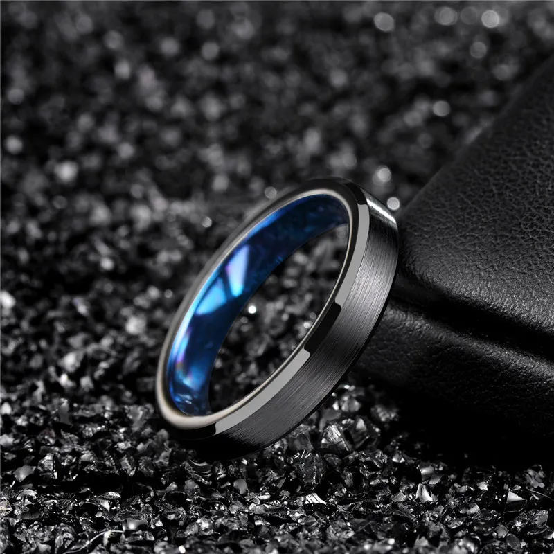 Somen Tungsten Carbide Ring 4/6mm Black Brushed Man Rings Blue Inside Wedding Band Cool Ring Classic Couple Engagement Rings 4