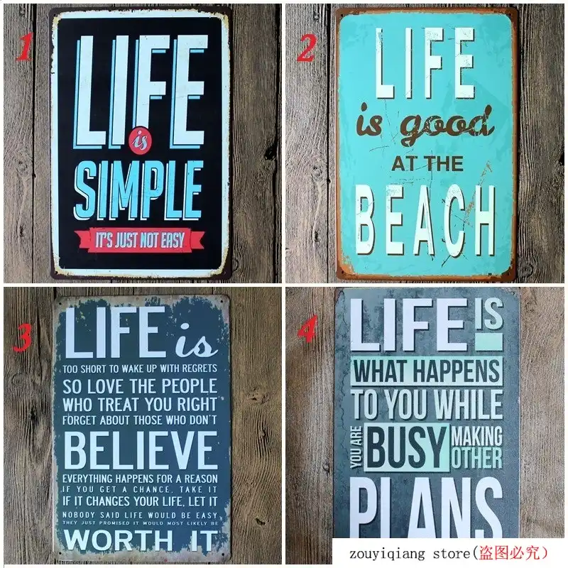 4 Estilo De Vida De Lata Vintage Letrero Metalico Pintura Arte