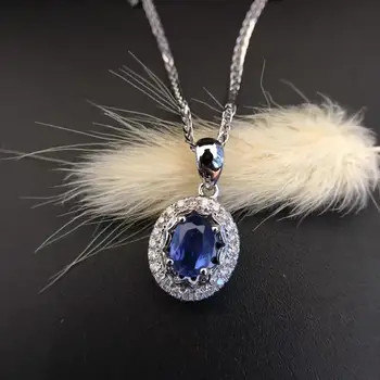 

Solid 18K Gold 0.615ct Genuine Sapphire Pendant Necklace with 0.158ct Diamond Encrusted Wedding Engagement sapphire-jewelry