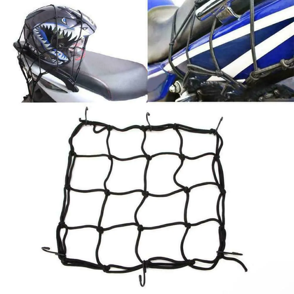 Motorcycle Net MoFlyeer 1 Pcs Motorbike Motorcycle Cargo 6 Hooks Hold Down Net Bungee Blcak