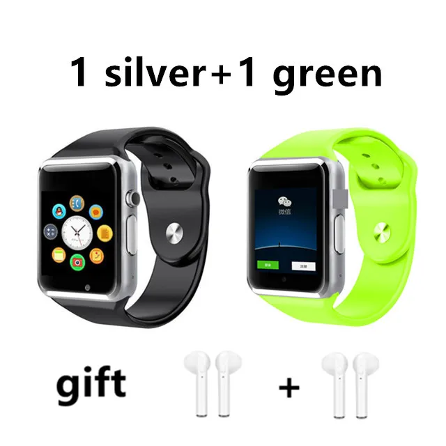 Drop Shipping 2 PCS A1 WristWatch Bluetooth Smart Watch Pedometer With SIM Camera Smartwatch for Android PK DZ09 watches - Цвет: 1 silver and 1 green