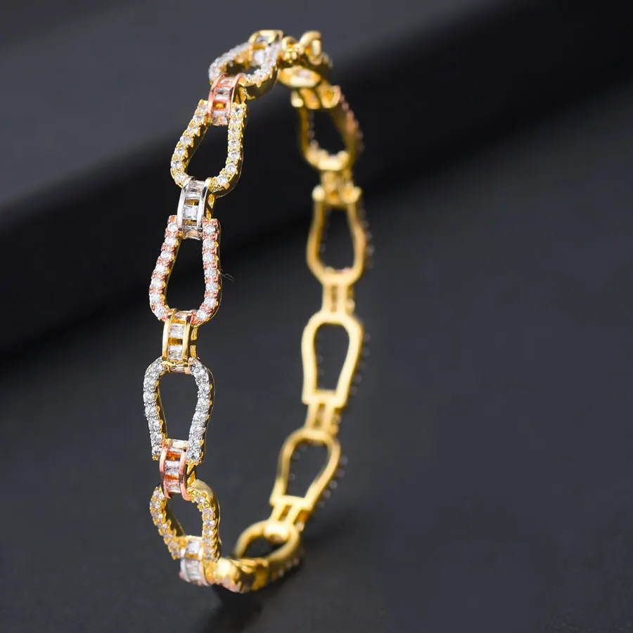 GODKI, корейский модный набор колец для браслета, ювелирные наборы для женщин, свадебные с кубическим цирконом и кристаллами CZ aretes de mujer, современный стиль - Окраска металла: H044S Tricolor