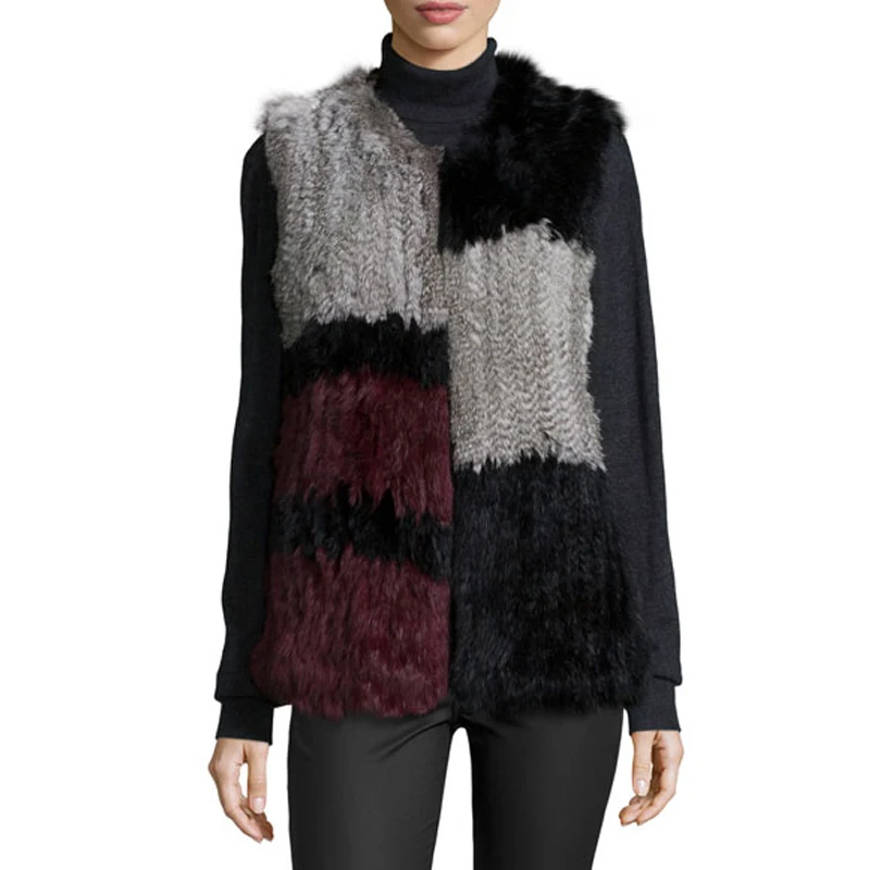 

2020 Colorblock Rabbit Fur Vest Knitted Natural Fur Multi Colors real rabbit fur vest Natural Fur Shawl Fashion
