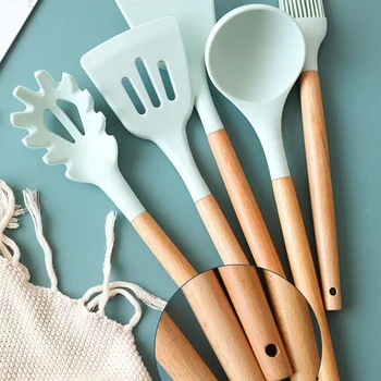

Silicone Non-stick Cooking Utensils Tools Set Heat Resistant Spoon Spatula Egg Beaters Kitchen Dinnerware Gadgets Accessories
