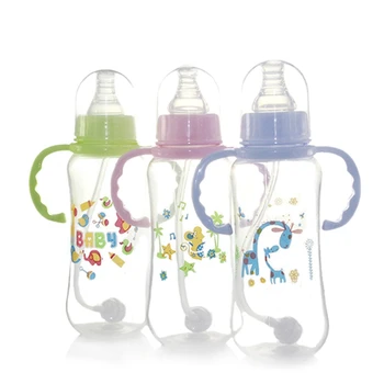 

280ml Baby Bottle Kids Cup Children Training Cups Cute Baby Drinking Water Straw Handle Feeding Bottle Color Random
