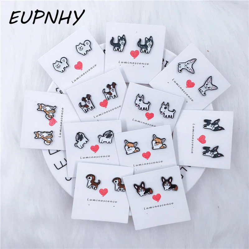 Милые серьги-гвоздики EUPNHY, 1 пара, бигль, хаунд, бультерьер, Шиба-ину, гипоаллергенные серьги для женщин, девочек-подростков, милые серьги
