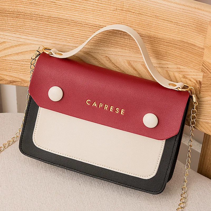 Модная контрастная цветная ручная цепь квадратная сумка на ремне универсальная крутая сумка с четырьмя отсеками на плечо женская сумка на плечо для мобильного телефона - Цвет: Красный