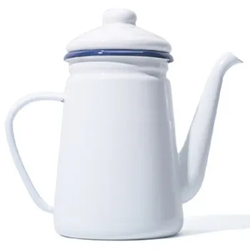 

1.1L High-Grade Enamel Coffee Pot Pour over Milk Water Jug Pitcher Barista Teapot Kettle for Gas Stove and Induction Cooker Whit