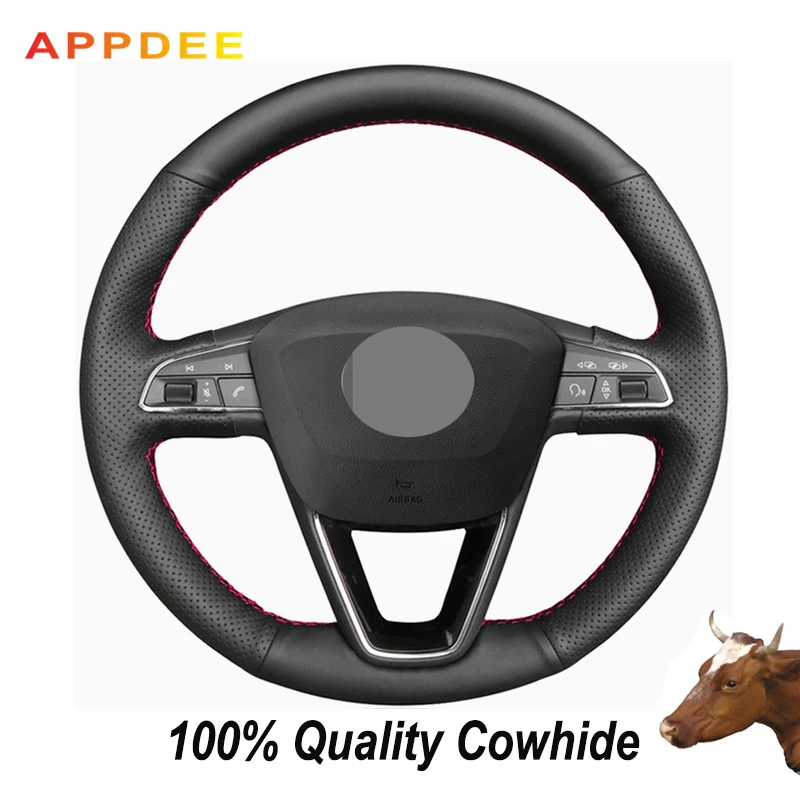 APPDEE черная натуральная кожа чехол рулевого колеса автомобиля для Seat Leon 5F Mk3 2013- 2018