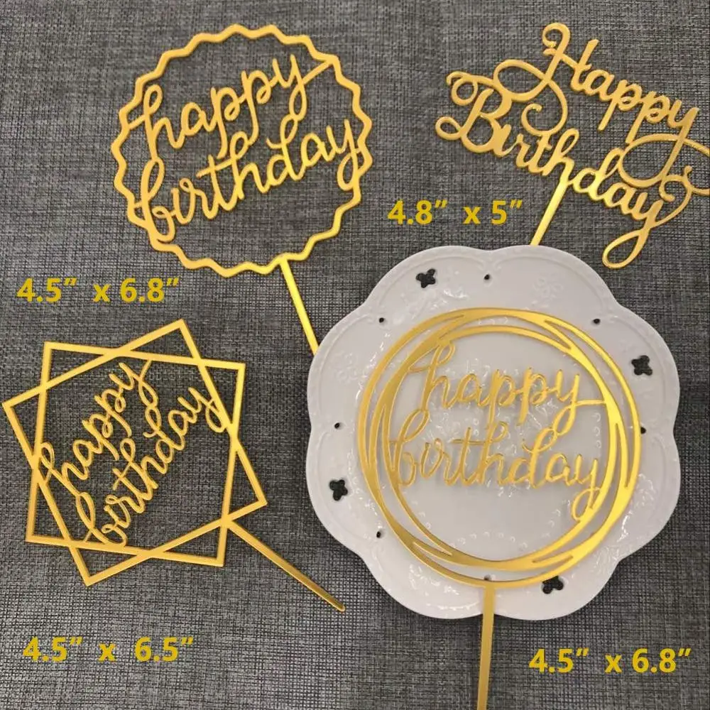10 шт./упак. золотые торты акриловый Топпер для кексов счастливые топперы торта на