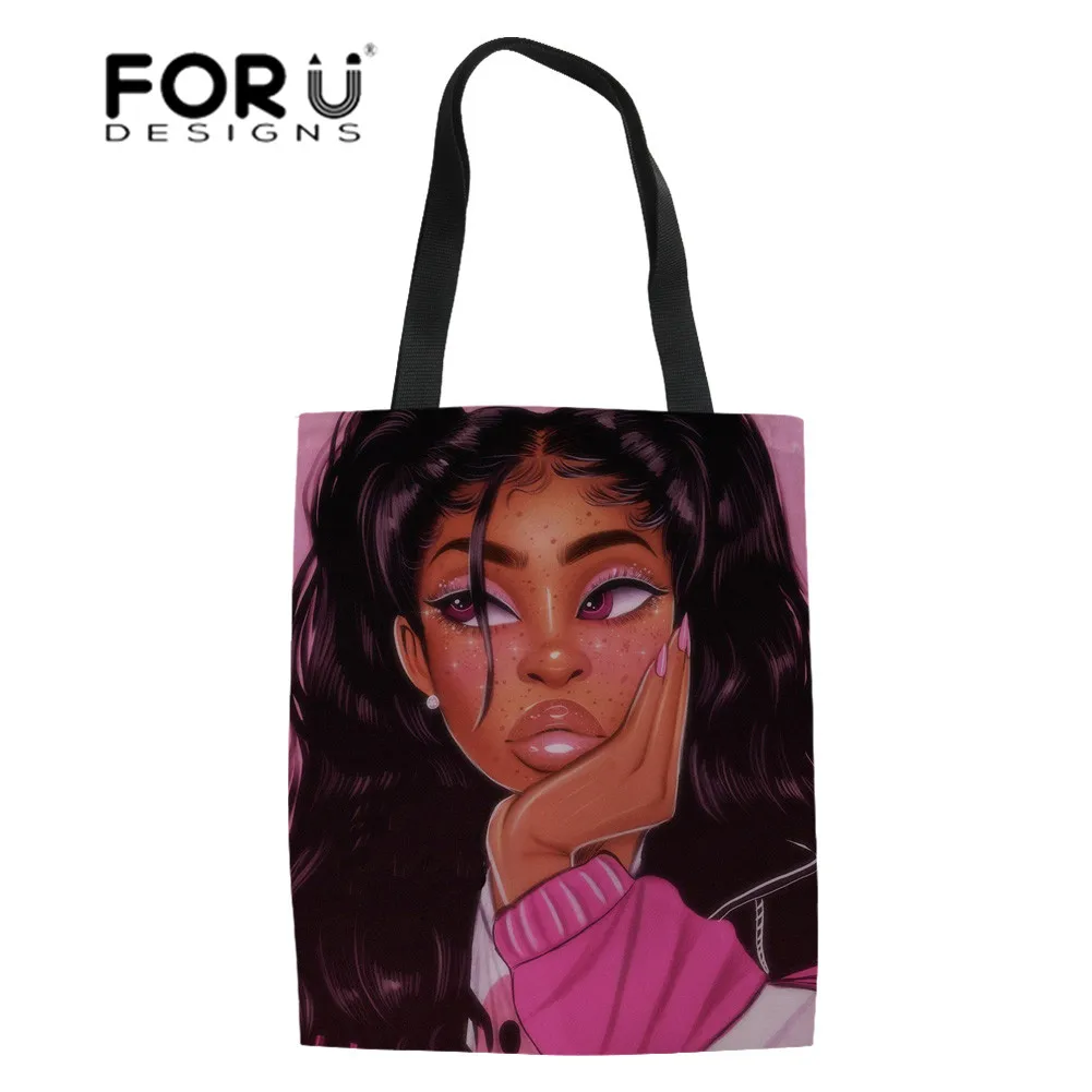 FORUDESIGNS/лен сумки-шопперы для женщин хозяйственнщй сумки черный в стиле афро