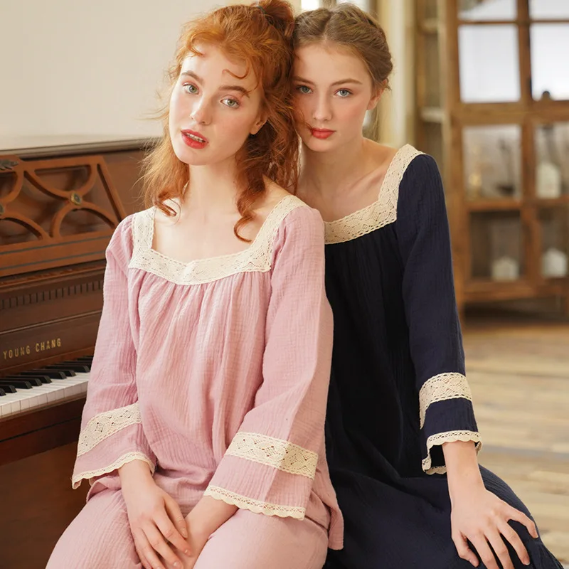 

New Pajamas Women Spring and Autumn Cotton Ladies Long Sleeve Palace Cotton Casual Korean U-neck Homewear M-L