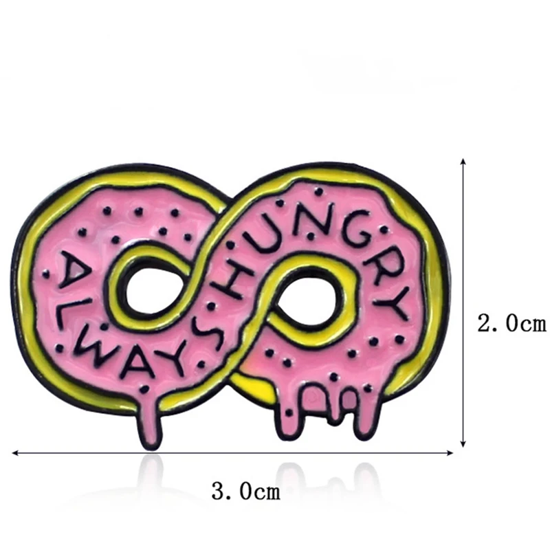 Мультфильм значок символа всегда голодна брошь "пончик" восхитительный десерт пончик джинсовая рубашка лацкан Эмаль Булавка семья друг Дети Подарки