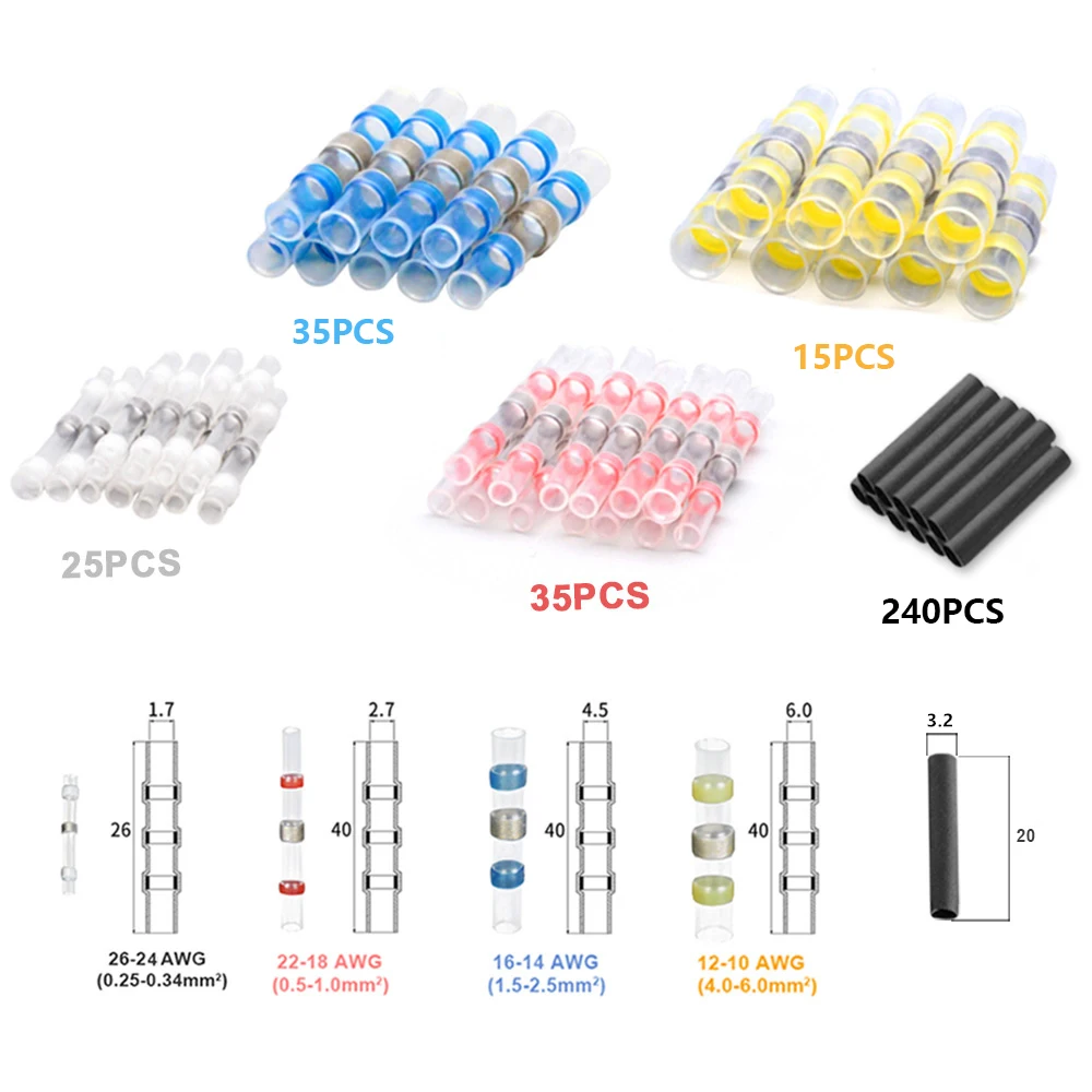 350PCS-Solder-Seal-Sleeve-Waterproof-Wire-Connectors-Heat-Shrink-Tube-Fast-Butt-Connectors-Insulated-Electrical-Wire