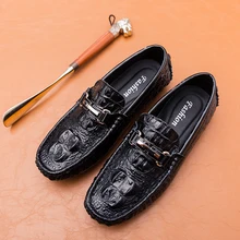 Повседневная мужская обувь из натуральной кожи; туфли на плоской подошве с узором «крокодиловая кожа»; дышащие лоферы в горошек; деловые мужские туфли для вождения; HC-429