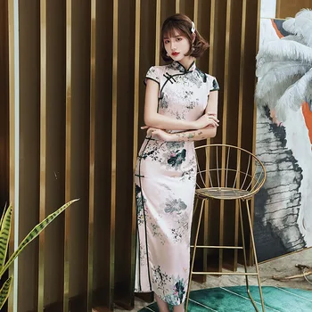 

Cheongsam Chinese Dress Classic Flowers Long Cheongsam Dresses Female Qipao Vintage Chinese Evening Banquet Party Dress