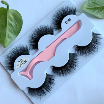 

Natural Long False 3 Pair Eyelash Vendor Soft Thick Mink 3d Lashes Popular Russian Lashes with Lash Holder