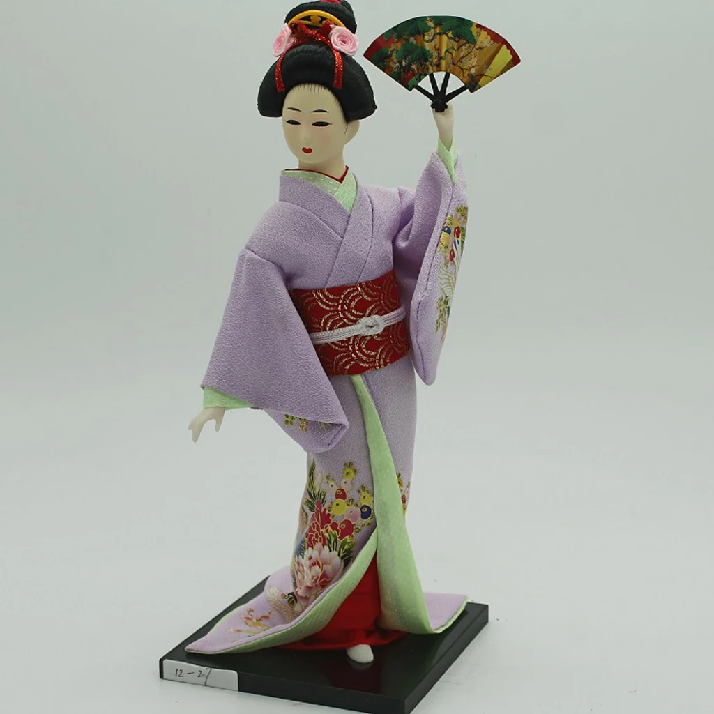30cm Vintage Japanese Kimono Geisha Doll Female Model Figurine in Purple Clothes