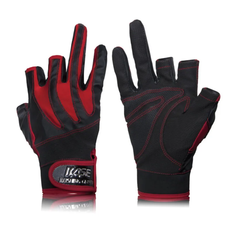 Перчатки для рыбалки с 3 пальцами, для спорта на открытом воздухе, для велоспорта, велосипедиста, перчатки для мужчин и женщин, рок-приманка, рыболовные снасти, аксессуары для езды на велосипеде - Color: 315A Red Black