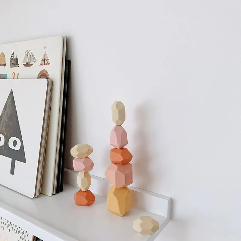 Tumi Ishi Wood Balancing Stacked Stones RAINBOW set Coloured Gems Wooden Rocks Wooden Stones Baby Building Block Montessori Toys