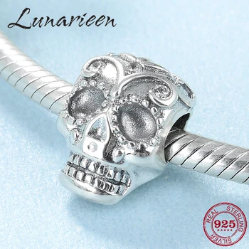 

Halloween gift 925 Sterling Silver Skull Charms Bead Charms Fit Original Pandora Bracelets For women Jewelry making