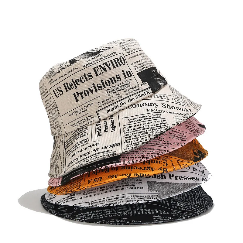 

Black White Letter newspaper Print summer Sun Hat Fashion Fisherman Hats Men Women Street Hip Hop Bucket Hat Fishing Cap