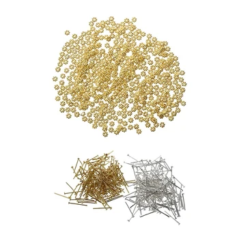 

500X Gold Tone Daisy Flower Spacer Beads with 400-Piece Silver/Gold Mix Head Pins for Jewelry Making(18mm)