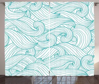 

Turquoise Window Curtains Abstract Pattern with Waves and Cloud Fashion Modern Style Work of Art Living Room Bedroom Decor