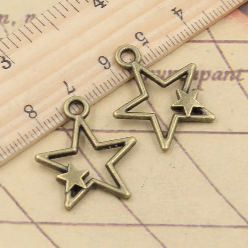 20pcs Charms Hollow Double Star 27x21mm Tibetan Bronze Silver Color Pendants Antique Jewelry Making DIY Handmade Craft