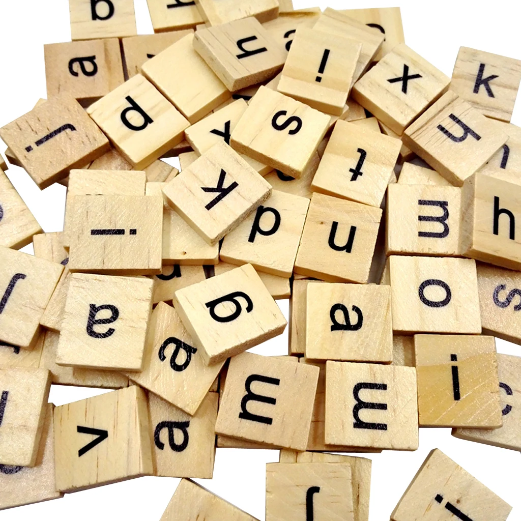 100pcs Wooden Alphabet puzzle Tiles Black Letters Board For Craft DIY Wood