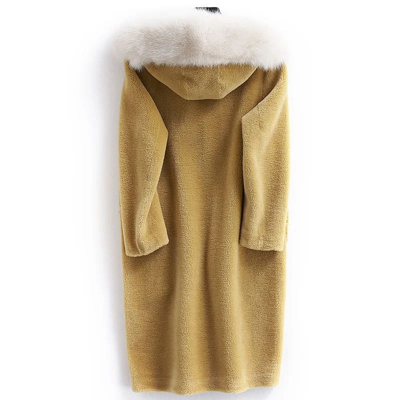 Женское пальто с натуральным мехом, воротник из лисьего меха, шерстяная куртка, осенне-зимнее пальто, женская одежда, корейская овечья овчина, топы ZT4377