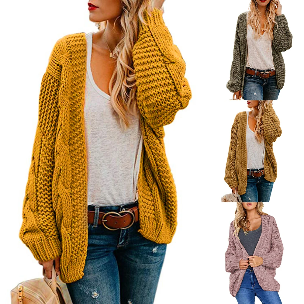 

Women's Thread Cardigan Solid Color Thick Needle Loose Large Size Sweater 2019 Winter Tops Women Knitted Sweater Loose Top