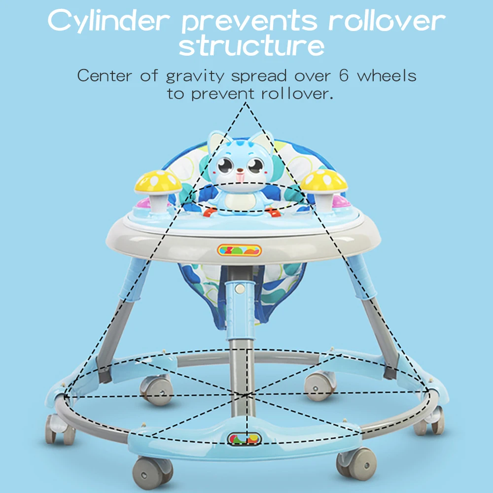 Baby Walker with Wheel 6-12 Months Baby Learn Walker Multifunction Anti Rollover Foldable Walker with Music Kids Car