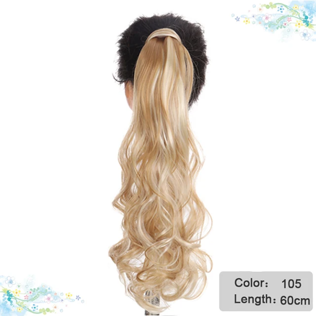 DIANQI Synthetic Corn Wavy Long Curly Ponytail Hairpiece Wrap on Clip Hair Extensions Black Pony Hair 105