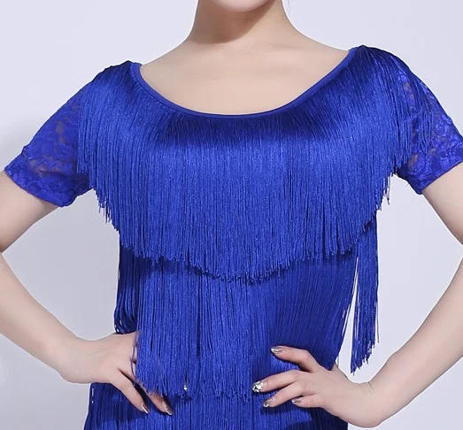 Short sleeve Латинский танец Топ трехслойная кисточка сшивание кружева рукава Сальса Танго ча Румба Самба танцы представление одежда DNV11902 - Цвет: Short sleeve