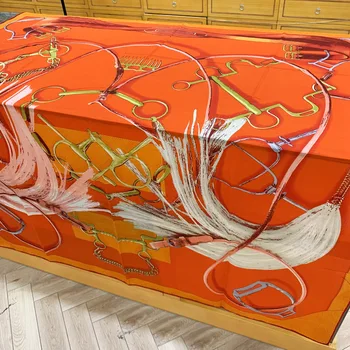 

Orange Scarf 30% Silk 70% Cashmere blended Hand-Rolled Edges Shawls 140*140cm Wrap 55''x55" Brand Design