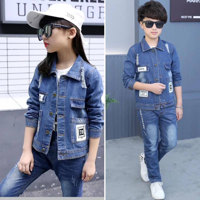 Autumn Kids Girls Clothes Set Korean Boys Clothing Sets Spring Denim Jacket For Girls Children Clothes Sets Kids Fashion