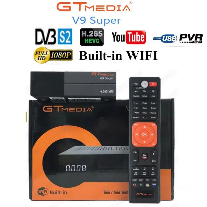 

GTMedia V9 Super Satellite Receiver tv receiver Bult-in WiFi 1080P Full HD DVB-S2/S USB Tv Tuner Digital tv Box H.265 HEVC PVR