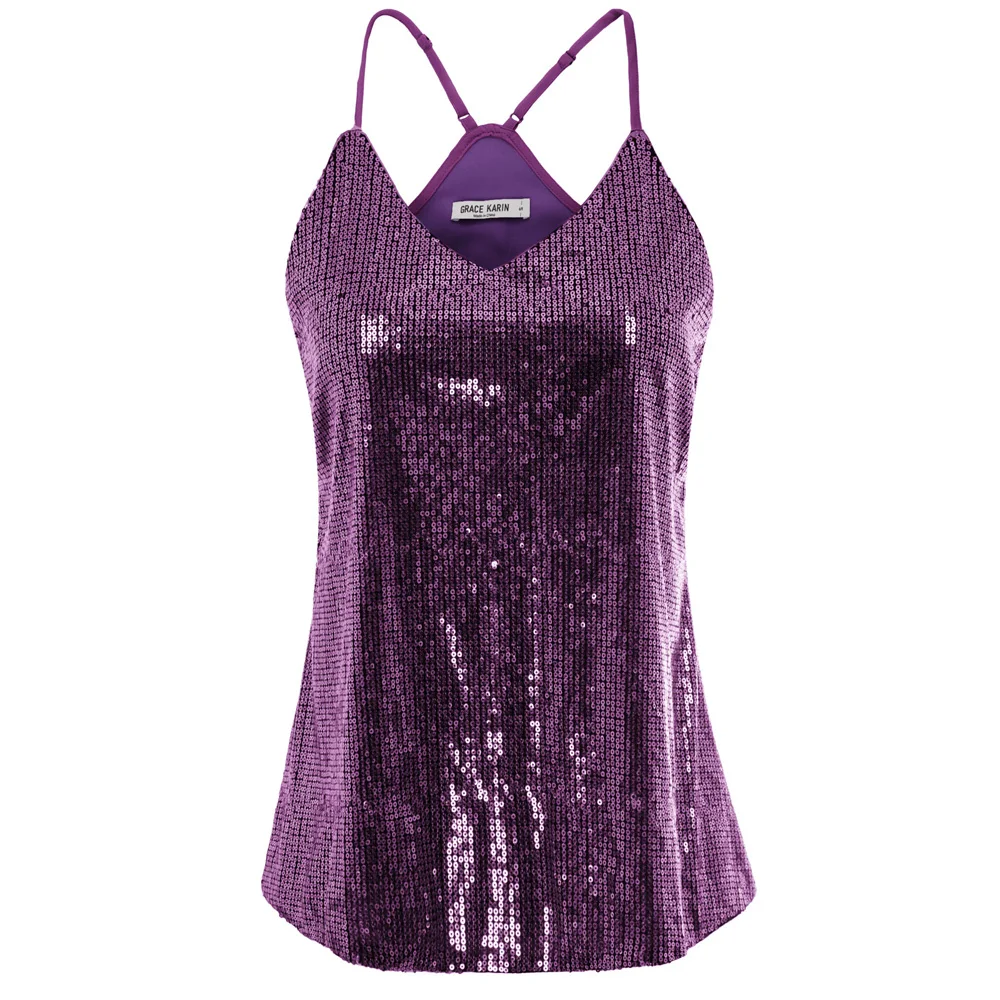 

Women Shiny Sequined Halterneck Cami Top Sleeveless Vest Casual Party Clubwear