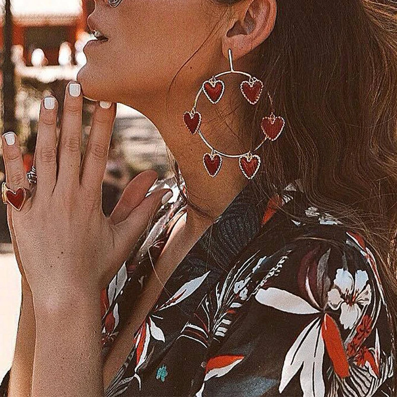 Модные Цыганский обруч серьги Boho сглаз губы сердце Большой Шарм Золотая петля Висячие женские массивные ювелирные изделия серьги обручи Bijoux