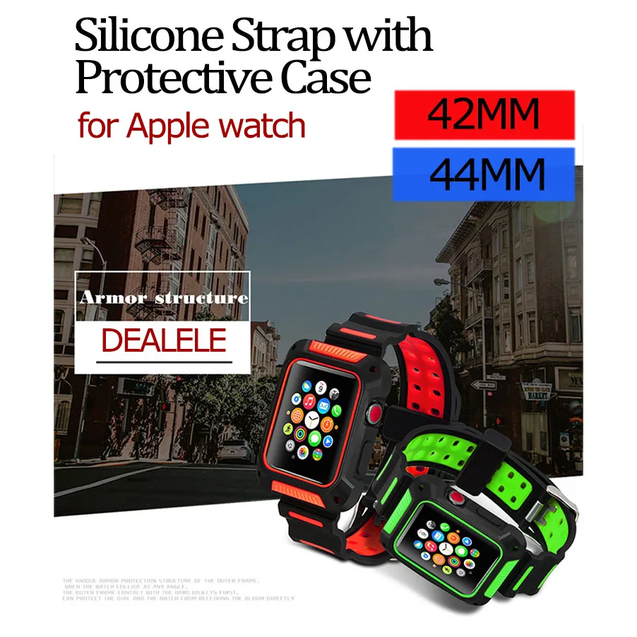 Silicone Strap with Protective Case Frame for Apple Watch Band series 3 42mm 38mm for Apple iwatch series 4 40mm 44mm Women Men