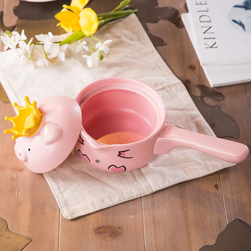 Стиль Hey juzu милая розовая свинка мультфильм посуда горшок для молока бойлер для лапши открытый огонь высокотемпературный устойчивый с ручкой