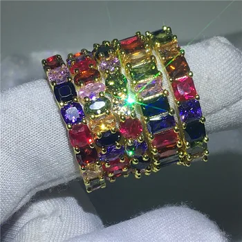 

Colorful Eternity Band Promise ring 925 Sterling silver AAAAA cz Engagement Wedding Rings for women Men Fine Party Jewelry