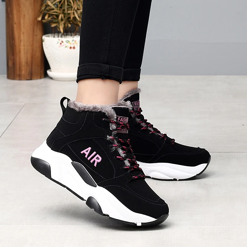 Удобные теплые кроссовки; зимние высококачественные спортивные трендовые кроссовки; обувь для бега; Zapatillas Muier; женские ботинки - Цвет: black Pink