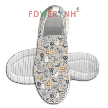 

Halloween Doodle Skulls Pattern Customized Men's Women's Shoes Low Top Mesh Sneakers Shoes for Women 2020