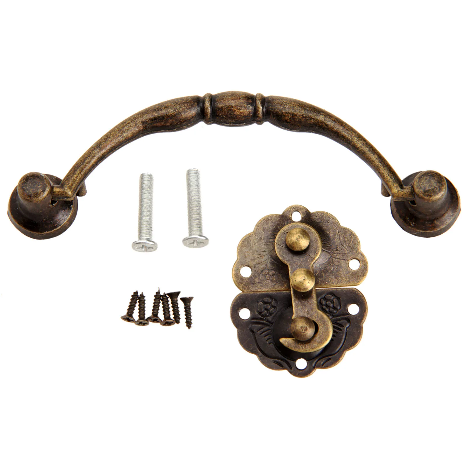 2pcs/kit Pull Handle Knob + Lock Hasp Hook Antique Bronze Vintage