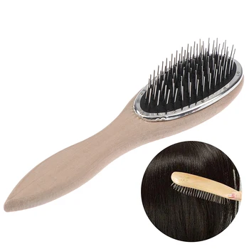 

Wooden Handle Detangling Hair Brush Hair Wig Styling Steel Combs Wide-toothed Round Head Massage Brush Reduce Hair Loss Tool